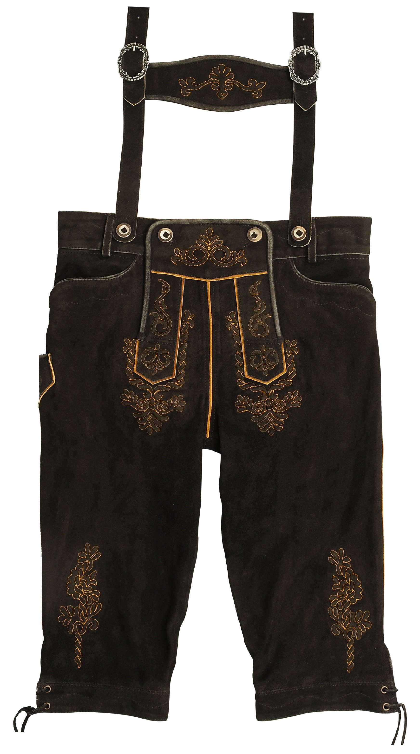 Fuente Leather Wears Lederhose Herren Lederhose Kniebund, Trachten Shorts mit Träger schwarz