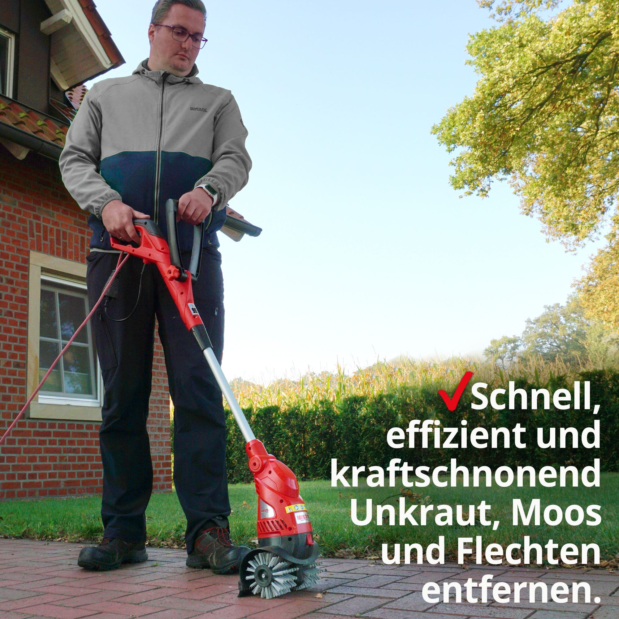 Hecht Elektro-Fugenbürste 550W Nylon Metall Bürste, 1 cm Arbeitsbreite, 10 cm Bürstendurchmesser, Teleskopstab, 2in1