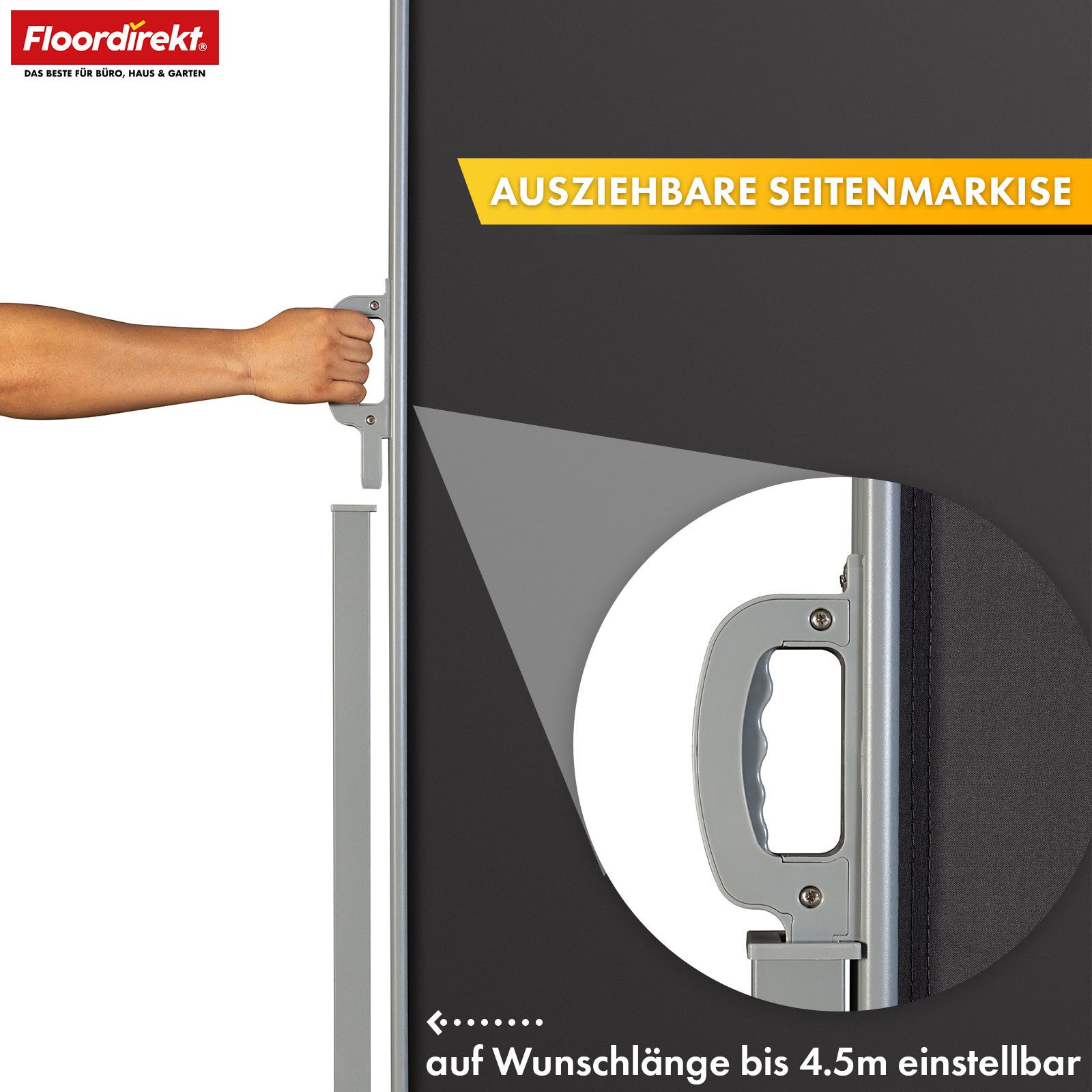 Floordirekt Seitenmarkise aus Aluminium Sichtschutz & Sonnenschutz für Balkon, Terrasse & Garten (140x300 cm) UV-beständig, hohe Stabilität, witterungsbeständig – Bild 3 von 5