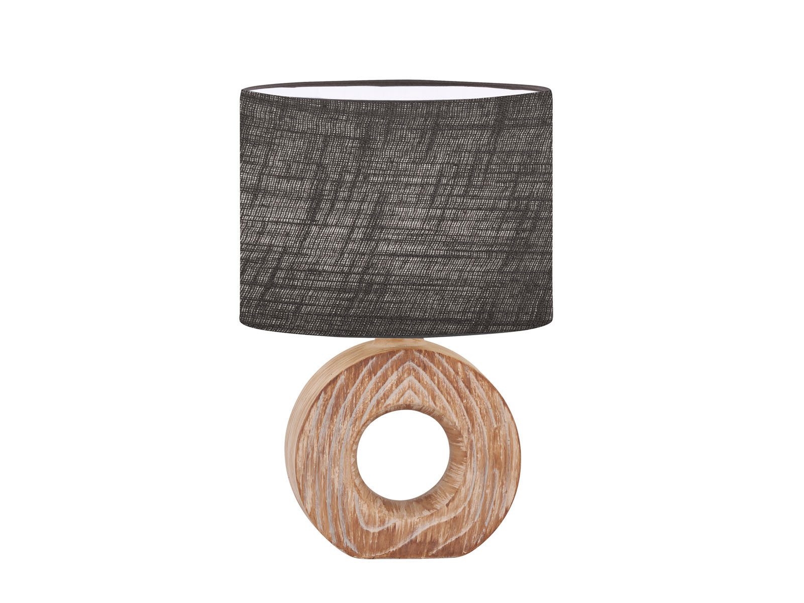 FISCHER & HONSEL LED Nachttischlampe, Leuchtmittel dimmbar, LED wechselbar, Warmweiß, Keramik Lampen-Fuß Holz-Optik & Leinen Lampenschirm oval Landhausstil