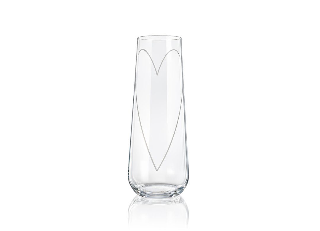 Crystalex Sektglas Glass Heart Prosecco Sektgläser Kristallglas 250 ml 2er Set, Kristallglas, geschliffen, Kristallglas