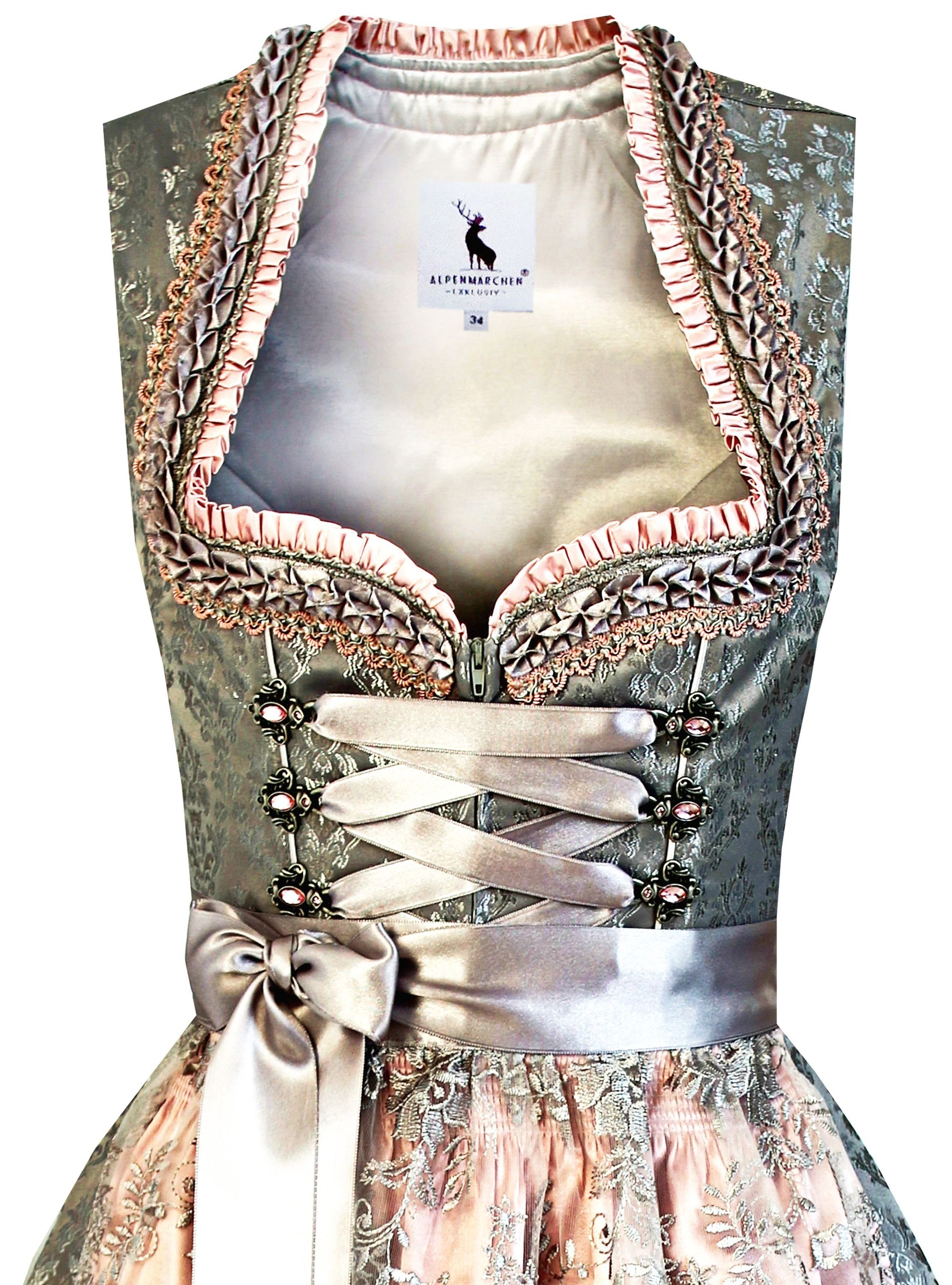 Alpenmärchen Dirndl Dirndl Magdalena in grau und rosa - ALM901 günstig online kaufen