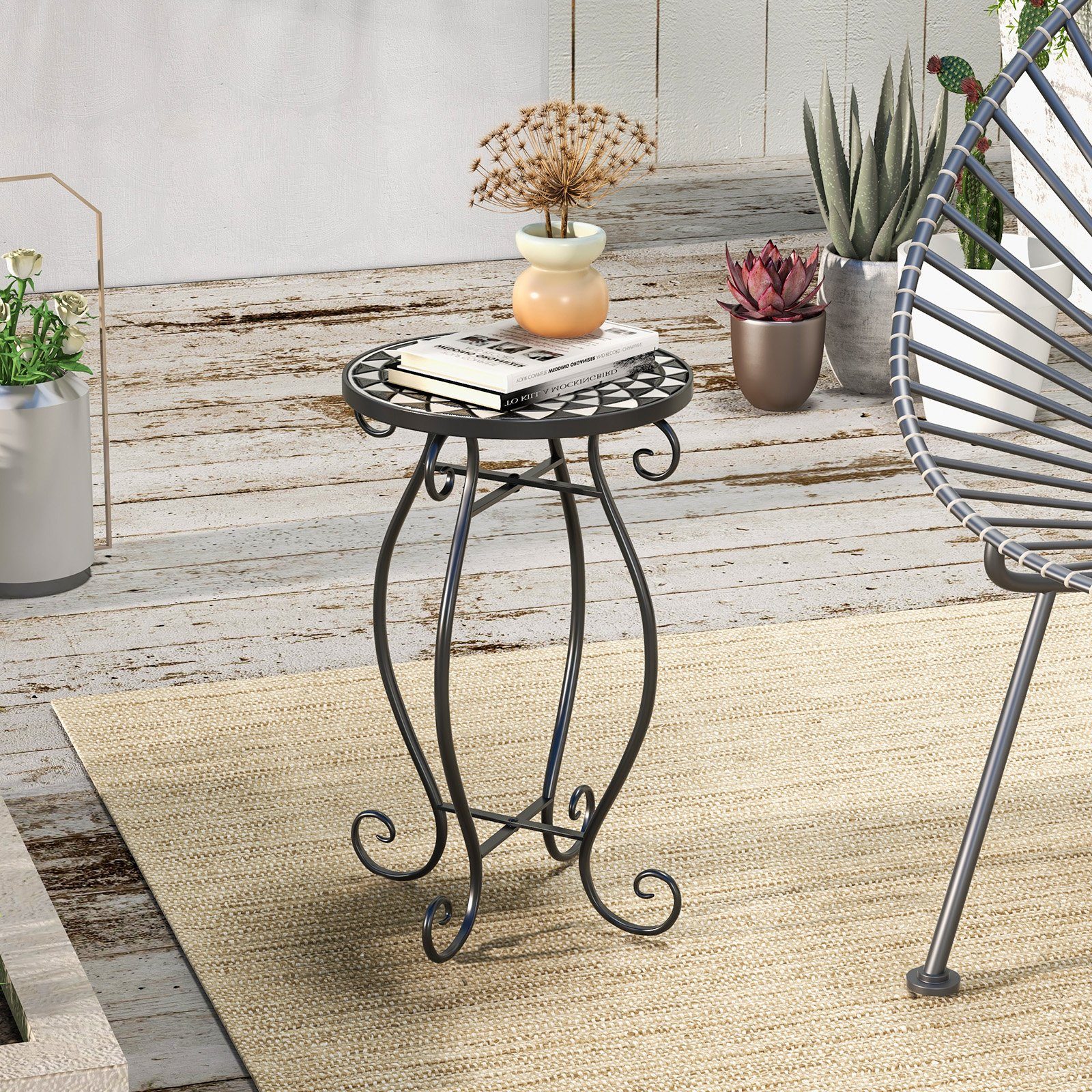 COSTWAY Gartentisch, Mosaiktisch rund aus Metall günstig online kaufen
