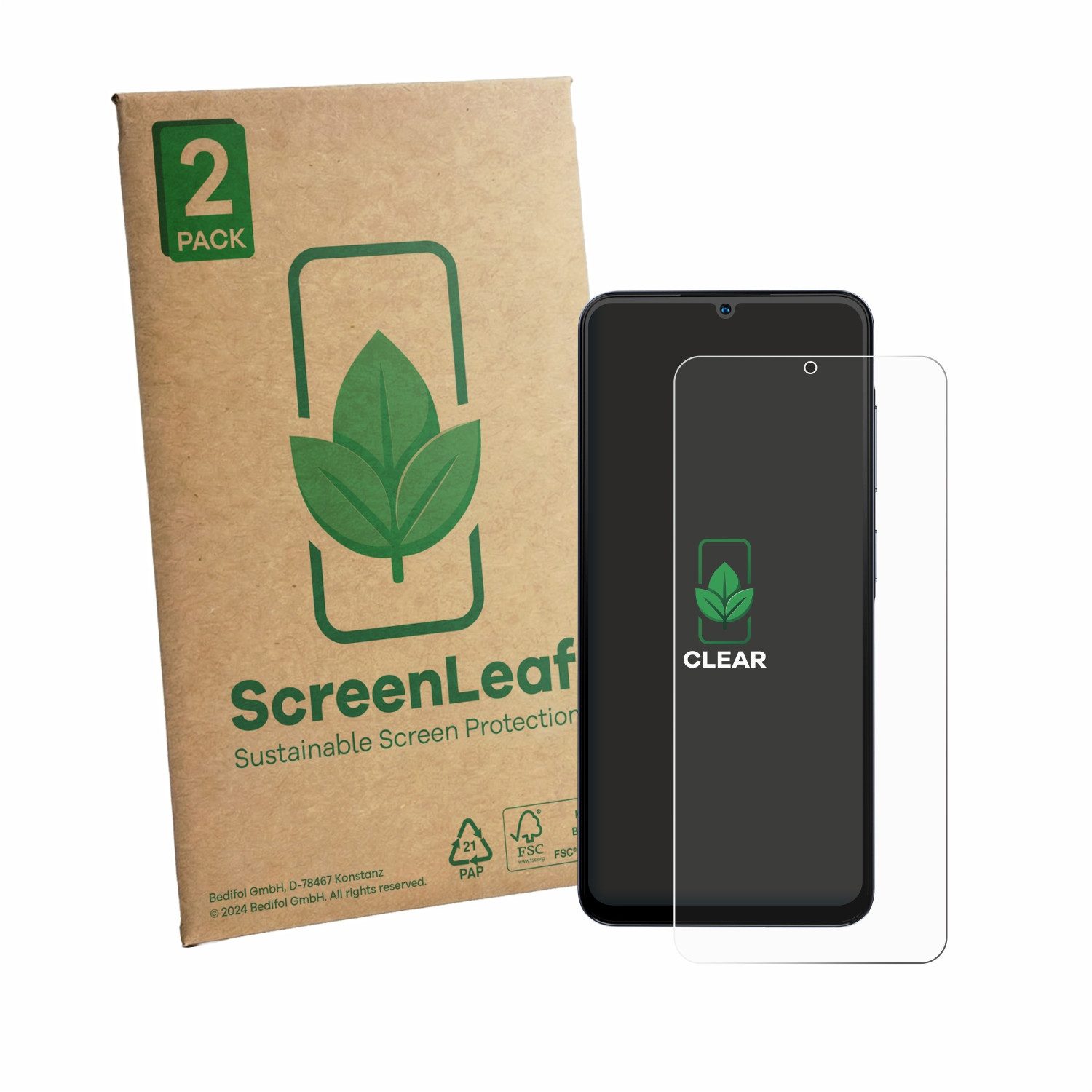 ScreenLeaf Displayschutzfolie Schutzfolie für Hotwav A56, 2 Stück, nachhaltiger Displayschutz Schutz Folie Klar Transparent