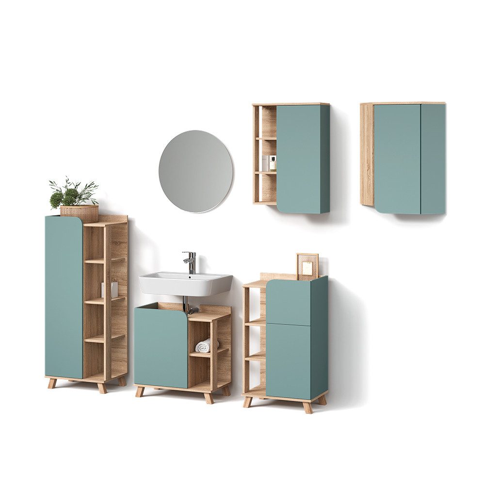 Livinity® Badmöbel-Set Marano, Blau-Grau, 6-teilig, (6-St)