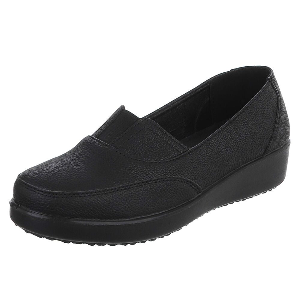 Ital-Design Damen Slipper mit Schlupfeinstieg und Komfortsohle Slipper (91783526) Keilabsatz/Wedge Mokassins in Schwarz