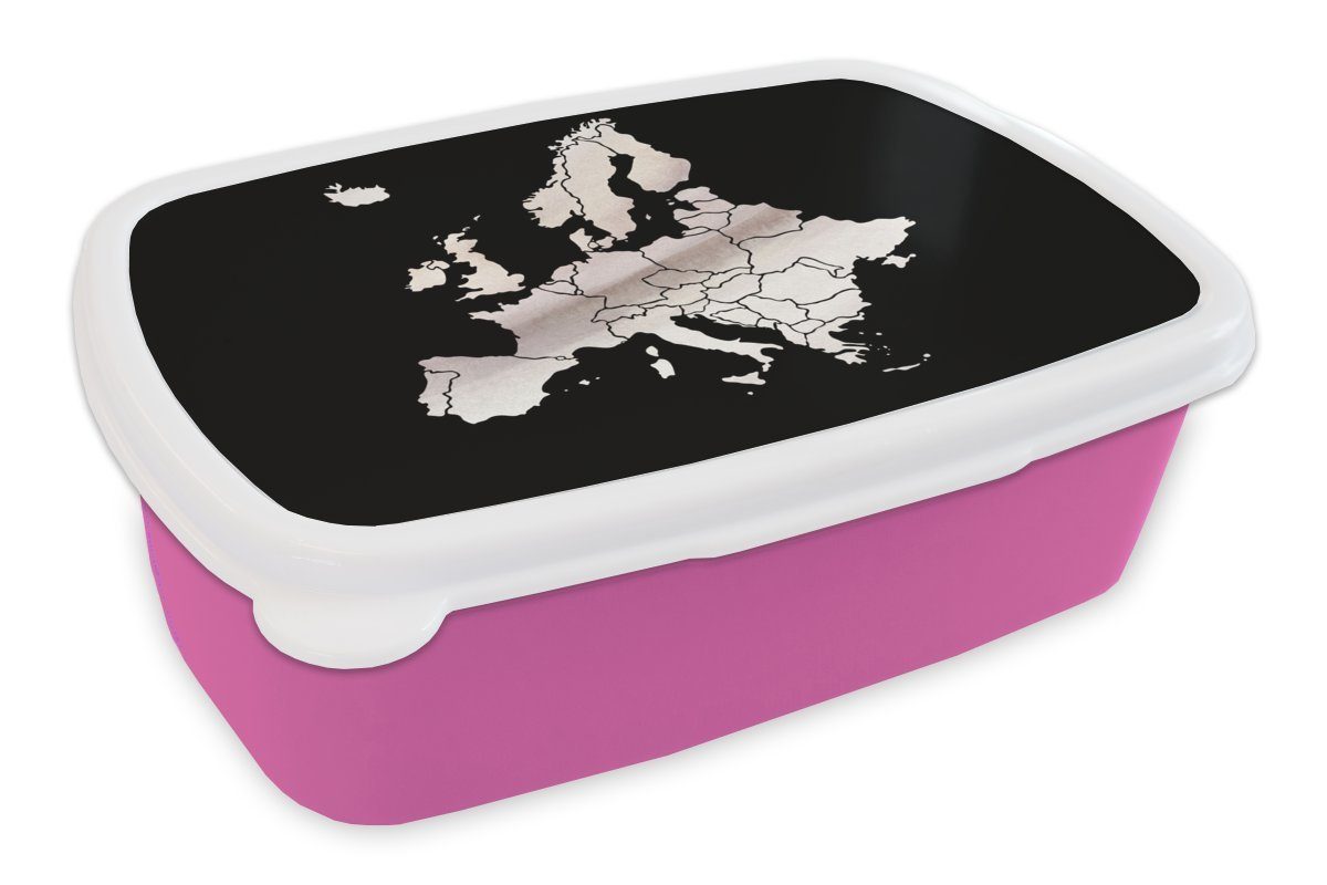 Karte Kunststoff, Lunchbox Kinder, (2-tlg), MuchoWow Brotbox - - rosa Snackbox, Brotdose Europa für Weiß, Kunststoff Mädchen, Erwachsene,
