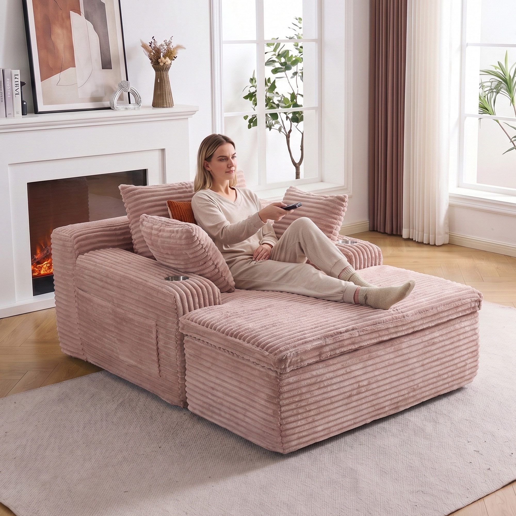 Vankel Schlafsofa Cord Relaxsofa mit 4 Kissen, 1 Kissen als Decke nutzbar, Bequemes Bodensofa mit Deckenfunktion, ohne Montage & flexibel nutzbar