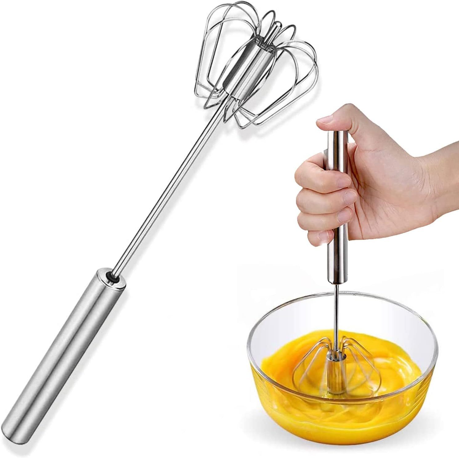 PODOFO Schneebesen 10 Zoll Automatischer Schneebesen, Halbautomatischer für die Küche, Edelstahl