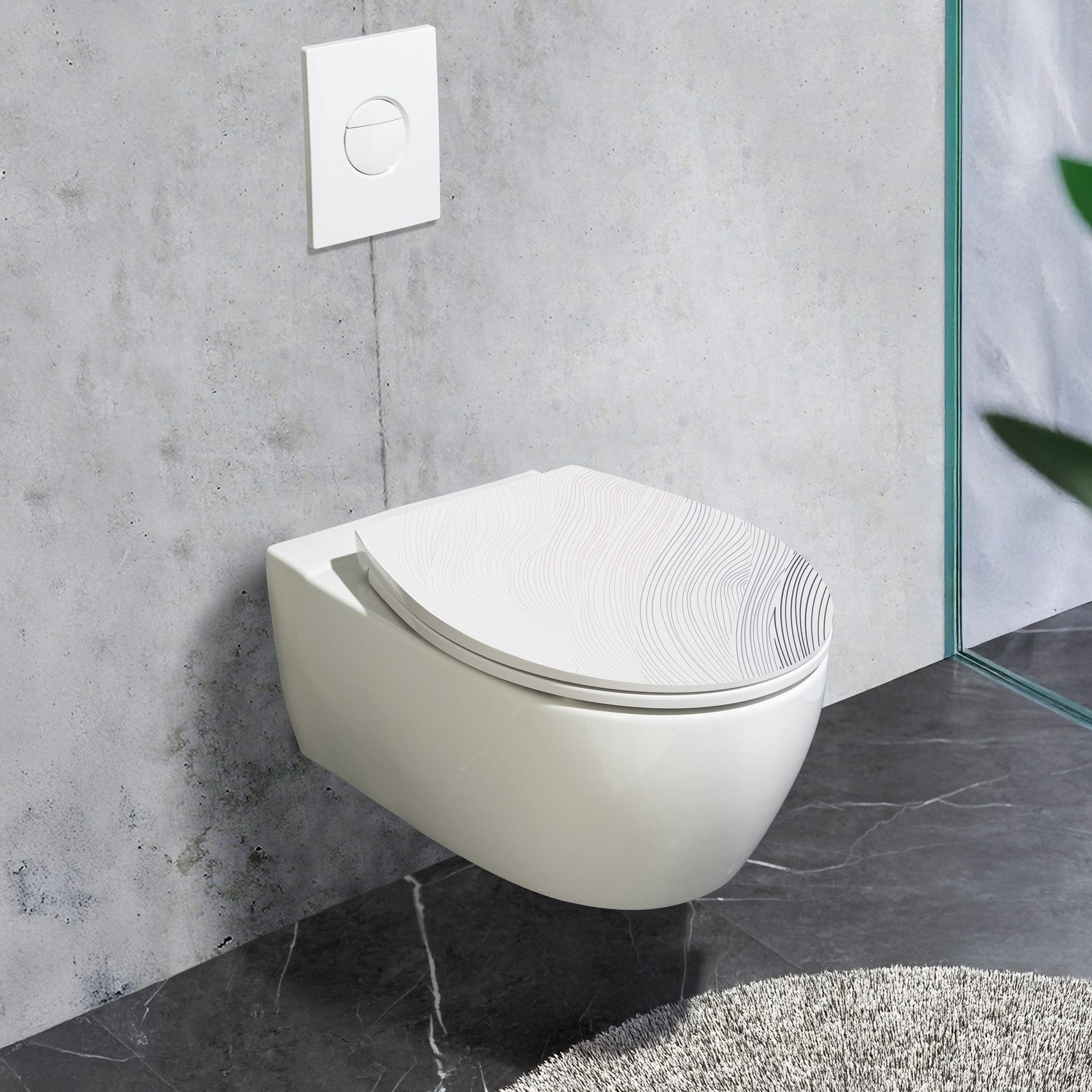 WENKO WC-Sitz Menin, Toilettensitz aus Duroplast mit Relief-Oberfläche, Absenkautomatik