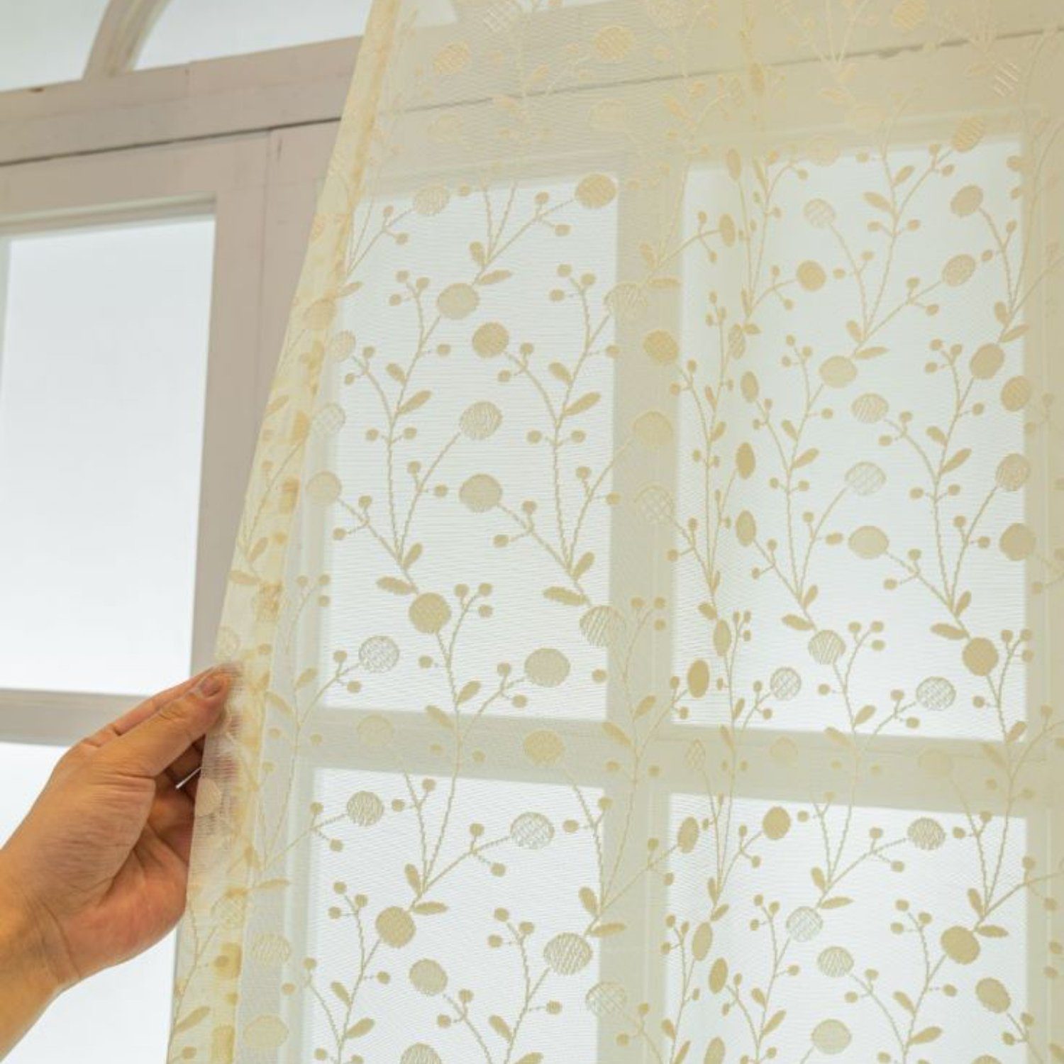 Weiß HOMEIDEAS, Ösen halbtransparent, St), (2 Voile-Fenstervorhang Gardine, Polyester, Blumen