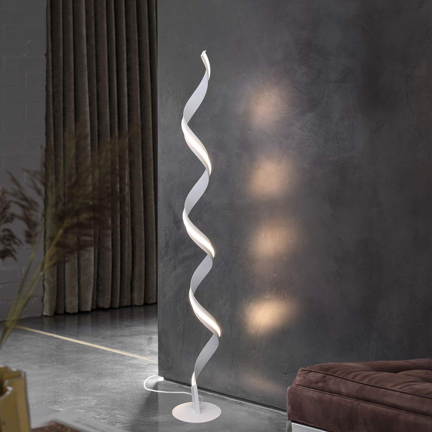 ZMH LED Stehlampe Standleuchte Weiß 21W Modern Wohnzimmer Warmweiß 3000K  142cm Spirale Design Standlampe mit Fußschalter, LED fest integriert,  Warmweiß