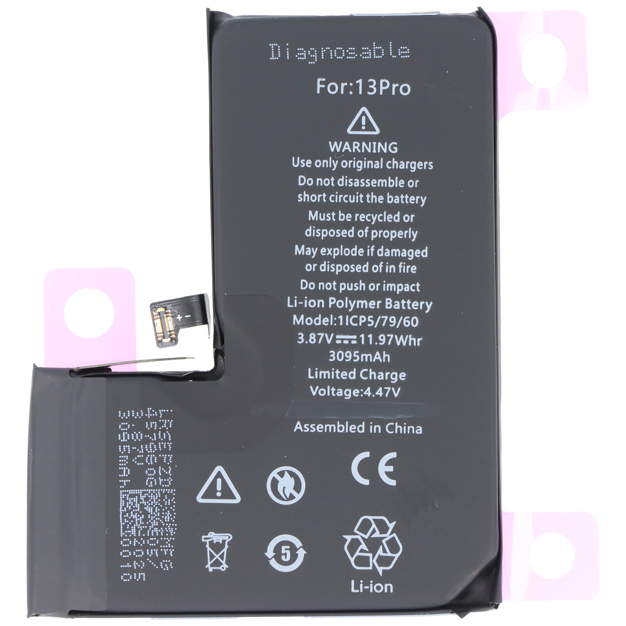 AccuCell Akku passend für Apple iPhone 13 Pro, diagnostizierbar, Li-Polymer, 3 Akku 3095 mAh (3,9 V)