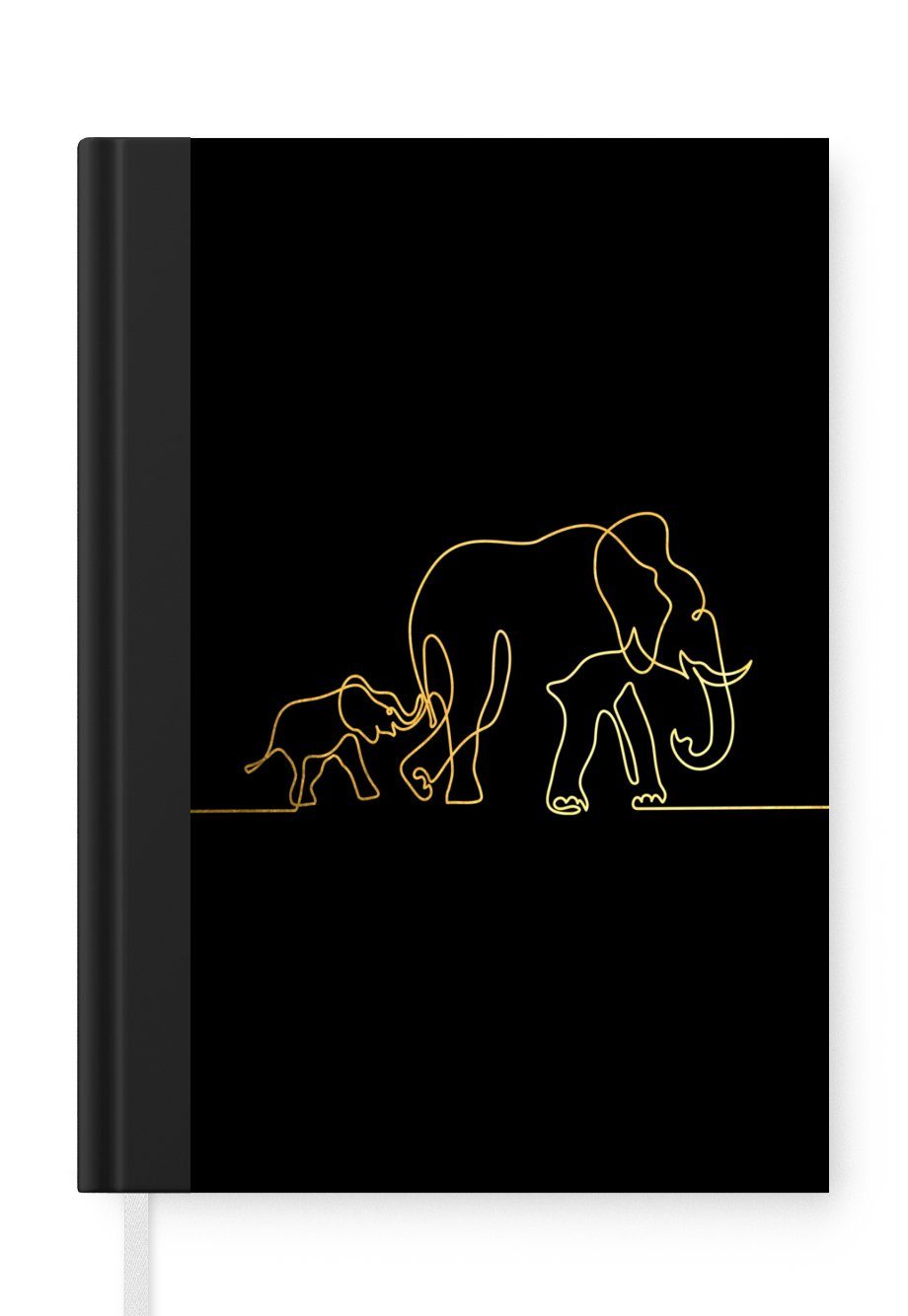 MuchoWow Notizbuch Elefant - Einfach - Gold - Schwarz, Journal, Merkzettel, Tagebuch, Notizheft, A5, 98 Seiten, Haushaltsbuch