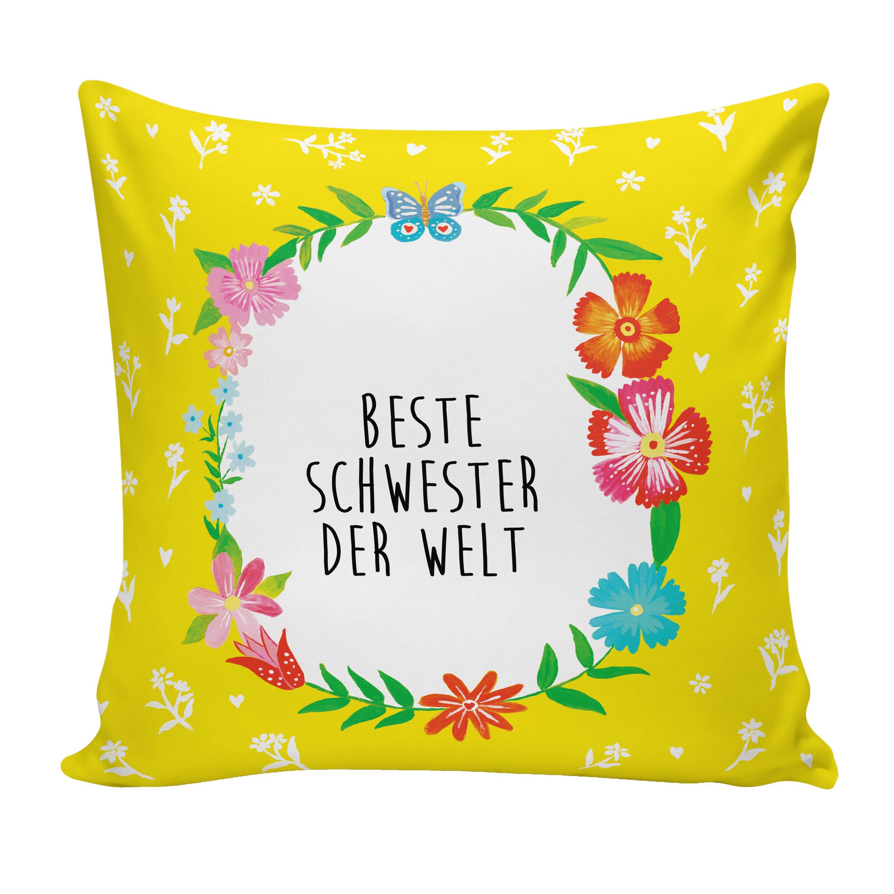 Panda Schwesterherz, Kopfkissen, Geschenk, Mr. Schwester & Weiß Dekokissen - - Mrs. Tochter, Fami