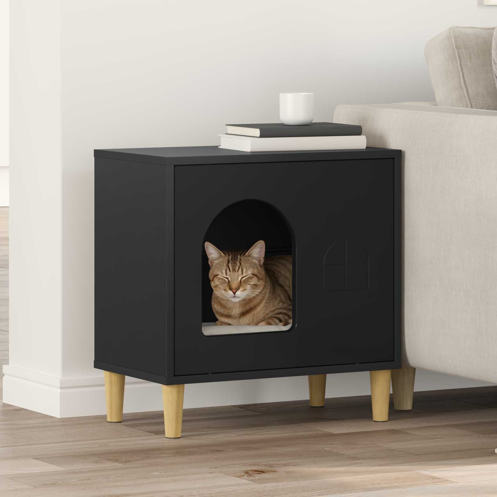 vidaXL Katzenhaus, Katzenhaus Schwarz 51 x 30 x 52 cm Holzwerkstoff