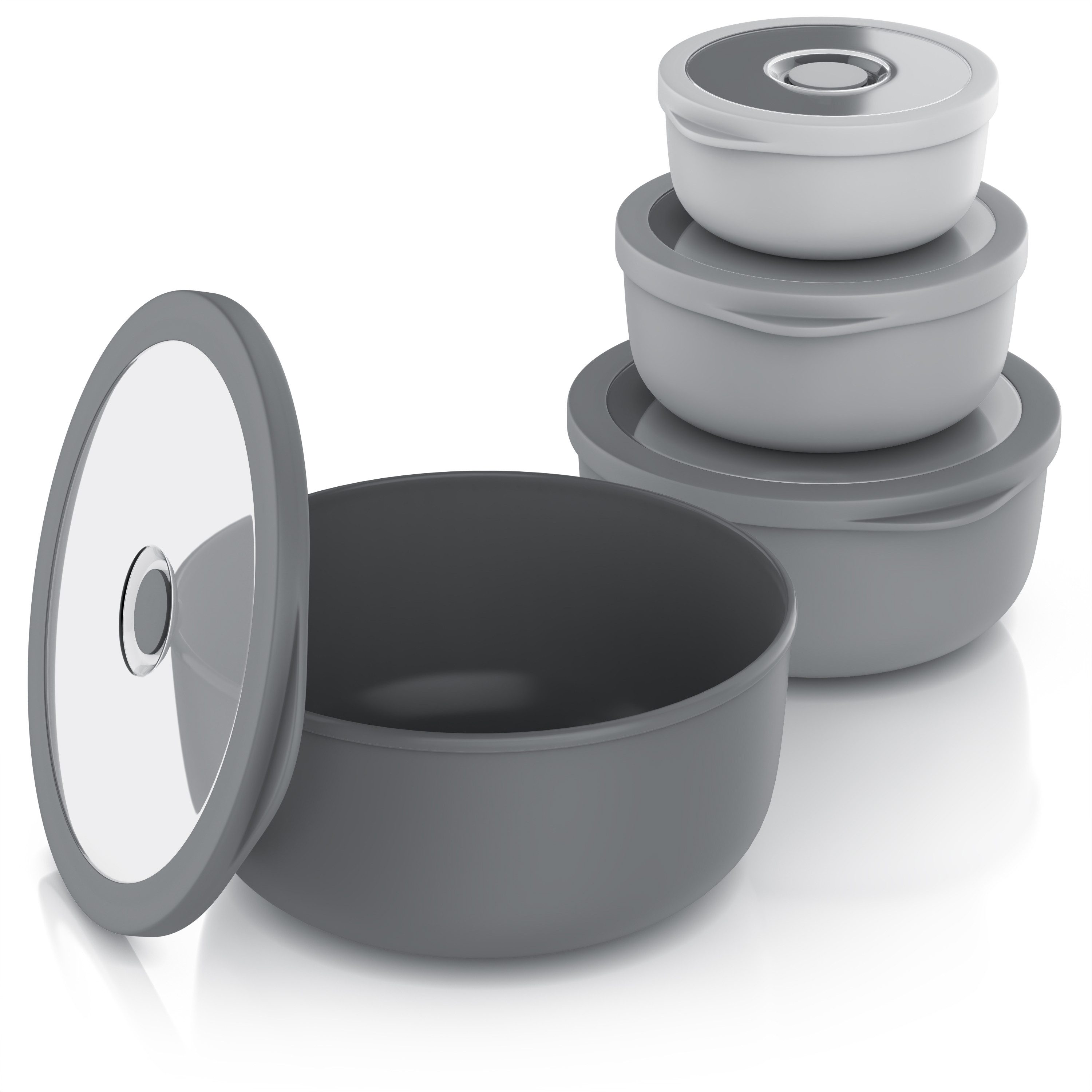 Arendo Rührschüssel 4er Plastikschüssel-Set mit Deckel 0,35 L / 0,65 L / 1,2 L / 2,0 L, Kunststoff, (Set, 4-tlg), rund, BPA-frei, Spülmaschinen und Mikrowellen geeignet