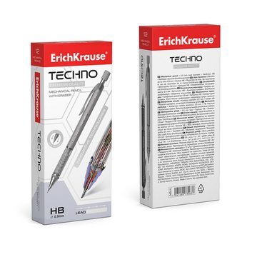 Erich Krause Druckbleistift, Druckbleistift HB 0,9mm mit Radiergummi 12 Stück Grau