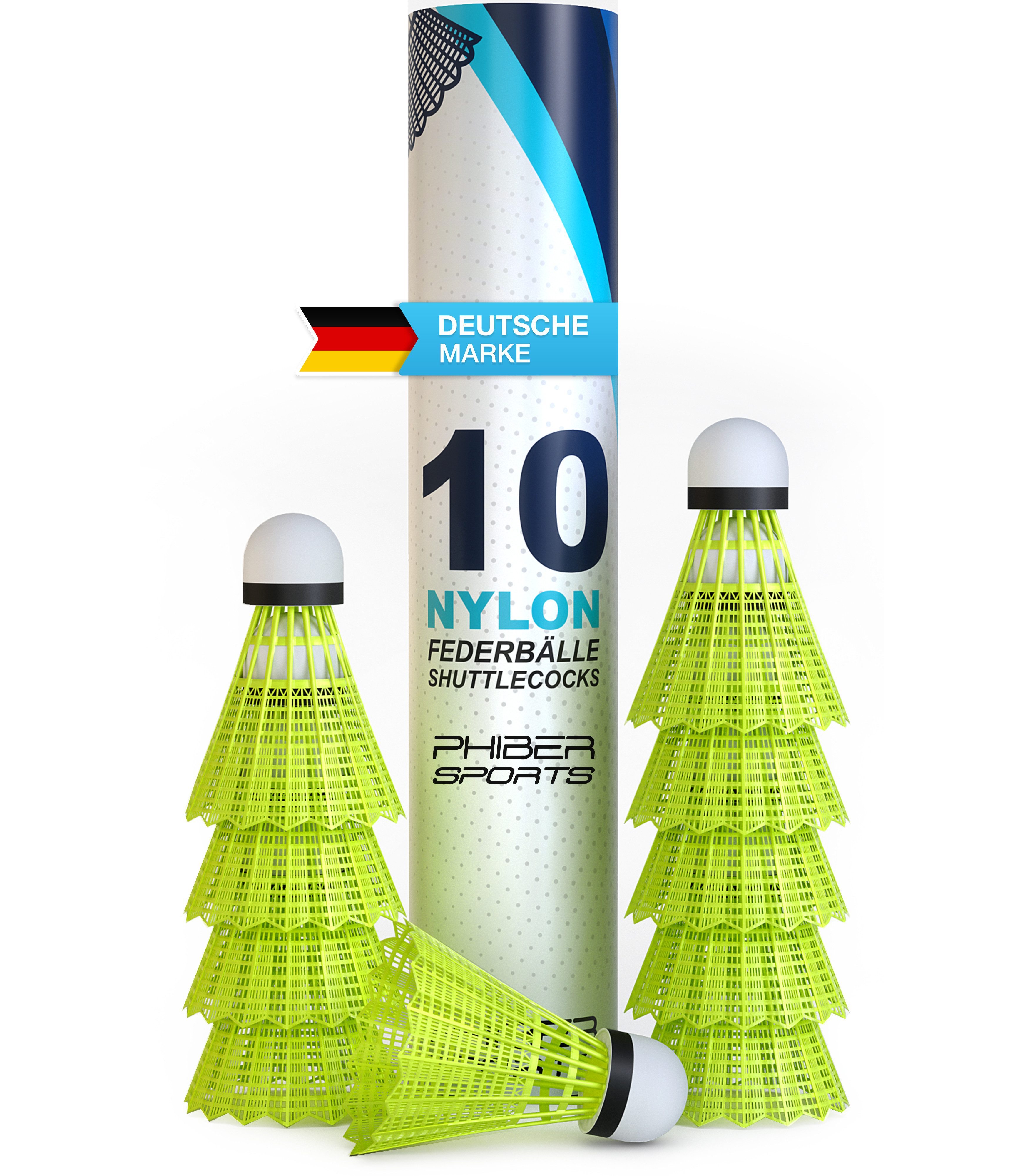PHIBER-SPORTS Badmintonball PHIBER-SPORTS Federbälle Badminton Bälle - Perfekte Spieleigenschaften (Ideal für Anfänger, Familien und Profis - Federball Bälle Speed - Für draußen & drinnen - Gelb [10 Stück], 10-St)