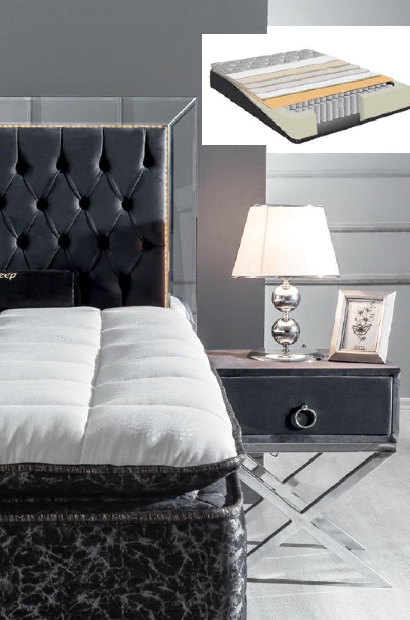 Schlafzimmer 2x Schwarz JVmoebel Metall Nachttische Luxus Schlafzimmer-Set Bett Set
