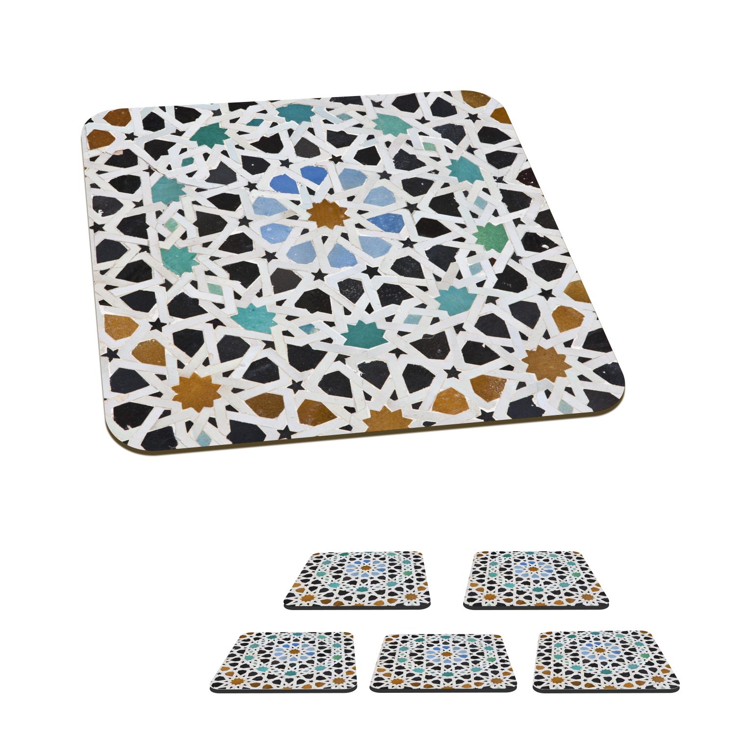 MuchoWow Glasuntersetzer Ein marokkanisches Mosaikdetail, Zubehör für Gläser, 6-tlg., Glasuntersetzer, Tischuntersetzer, Korkuntersetzer, Untersetzer, Tasse