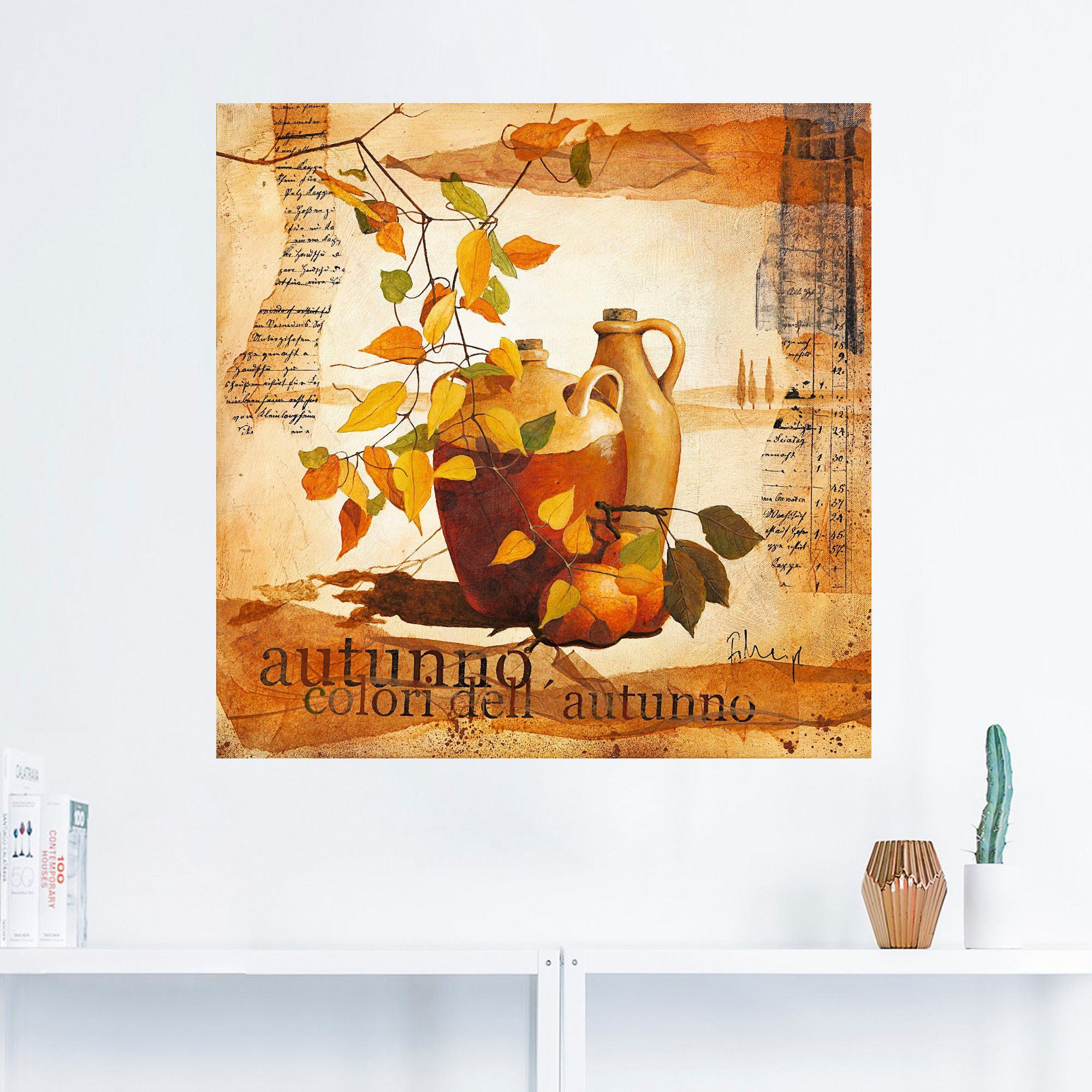 Italienisches versch. Größen Artland Poster oder Leinwandbild, Töpfe St), als Vasen & (1 Wandaufkleber in Herbstlaub, Wandbild