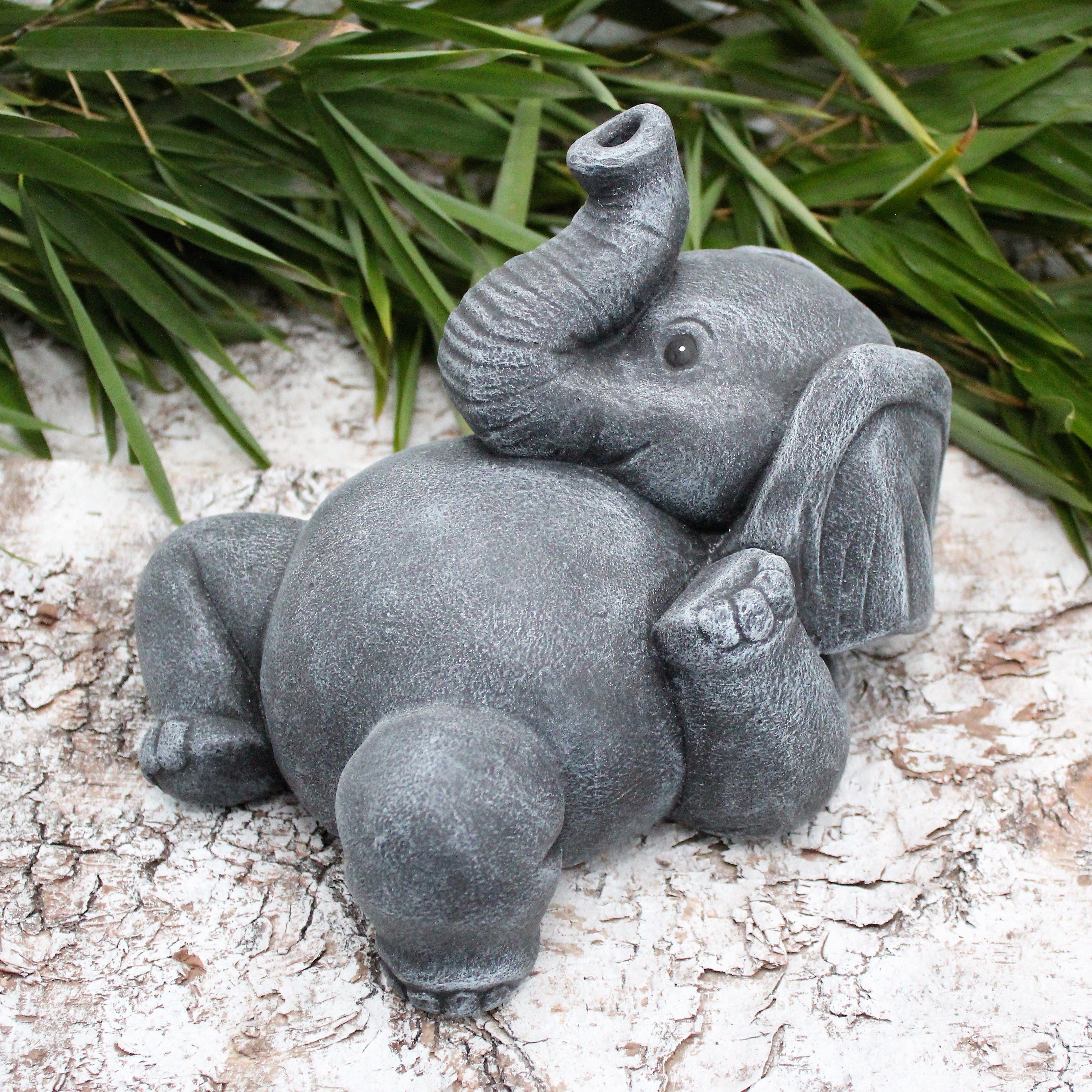 Kunsthandwerk für - Steinfigur in Germany Dekofigur Tiefes Dekofigur Elefant frostsicher, Made Garten, und liegend Haus als winterfest,