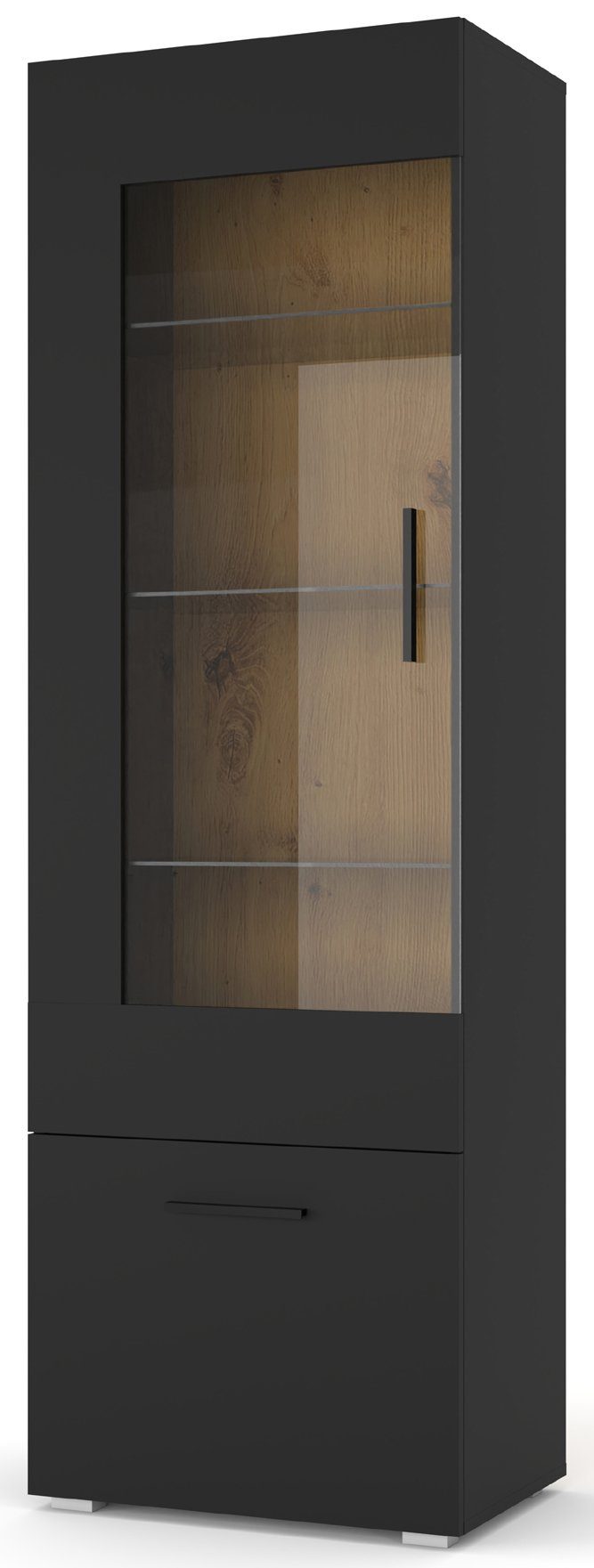 Breite Matt Eiche Schwarz Standvitrine Farbkontrast 60cm, Artisan und Vitrine Domando schicker in Corleone