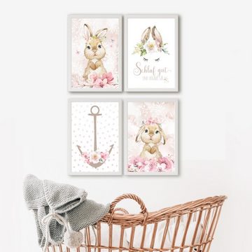 homestyle-accessoires Poster Bilderset Kinderbilder SCHLAF GUT UND TRÄUME SÜSS HASE BUNNIES 4er SET DIN A4 ODER DIN A3 Prints --- VERSANDKOSTENFREI ---, Ohne Bilderrahmen