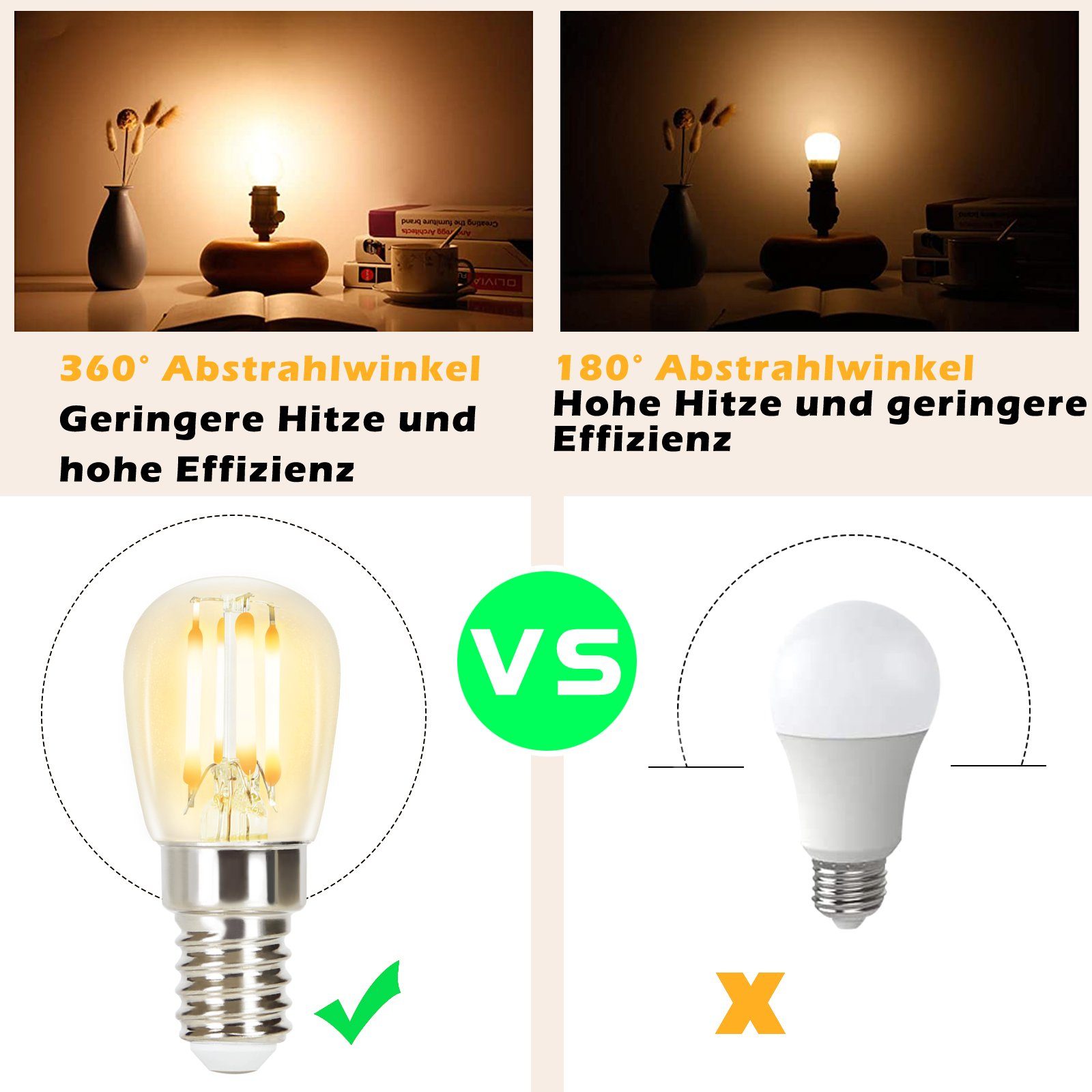 Vintage - 10 Filament LED-Leuchtmittel Glas Birne 2700K, St., LED Edison ST25 warmweiß, Retro Energiesparlampe Glühbirne ZMH E14,