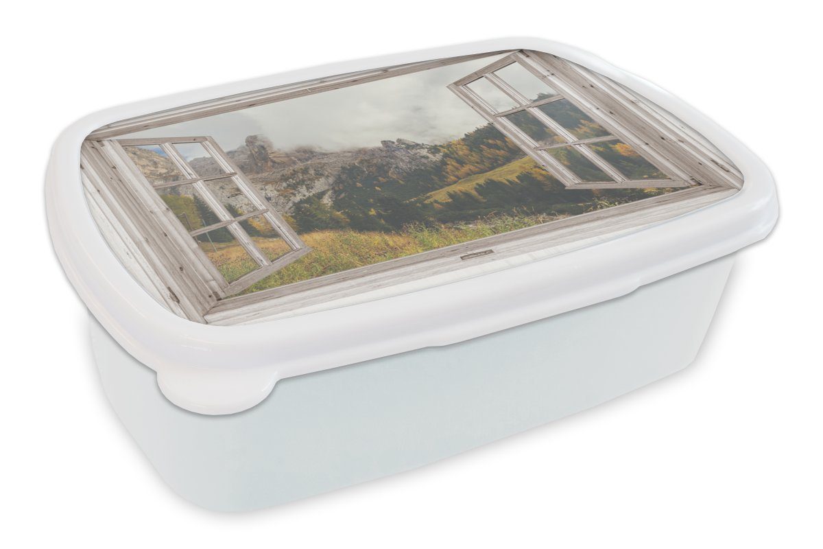 MuchoWow Lunchbox Aussicht - Wald (2-tlg), Herbst, und Kunststoff, weiß Brotbox Kinder - Mädchen für Brotdose, und für Jungs Erwachsene