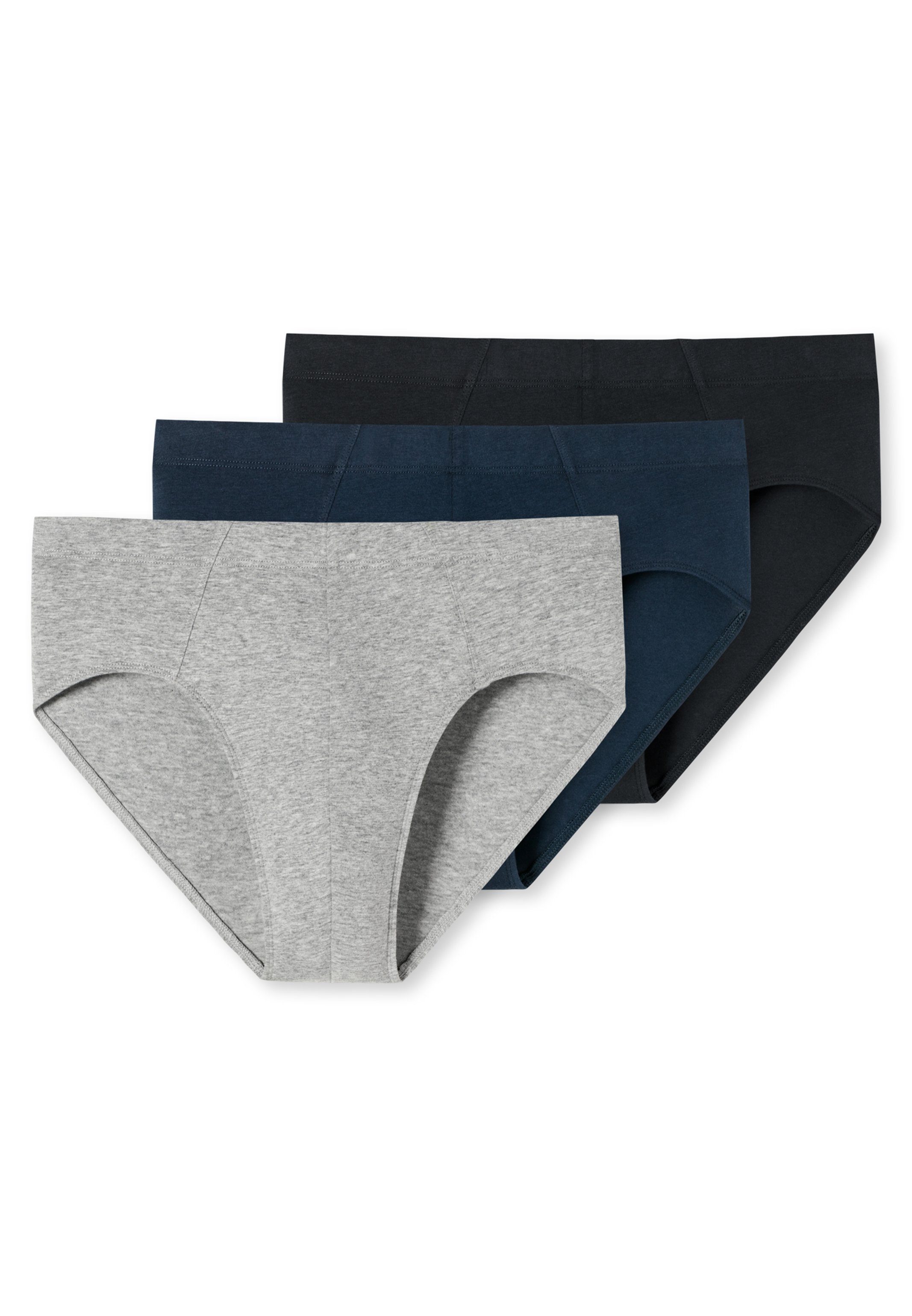 Schiesser Slip 3er Pack 95/5 / - 3-St) / Eingriff Schwarz - / Slip Cotton Blau - Grau (Spar-Set, Organic Baumwolle Unterhose Ohne Mini