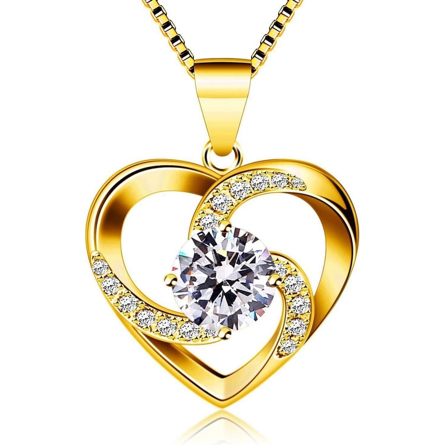 LuxusKollektion Herzkette Halskette Herz Anhänger 925 Silber Zirkonia 45cm Damen goldfarben