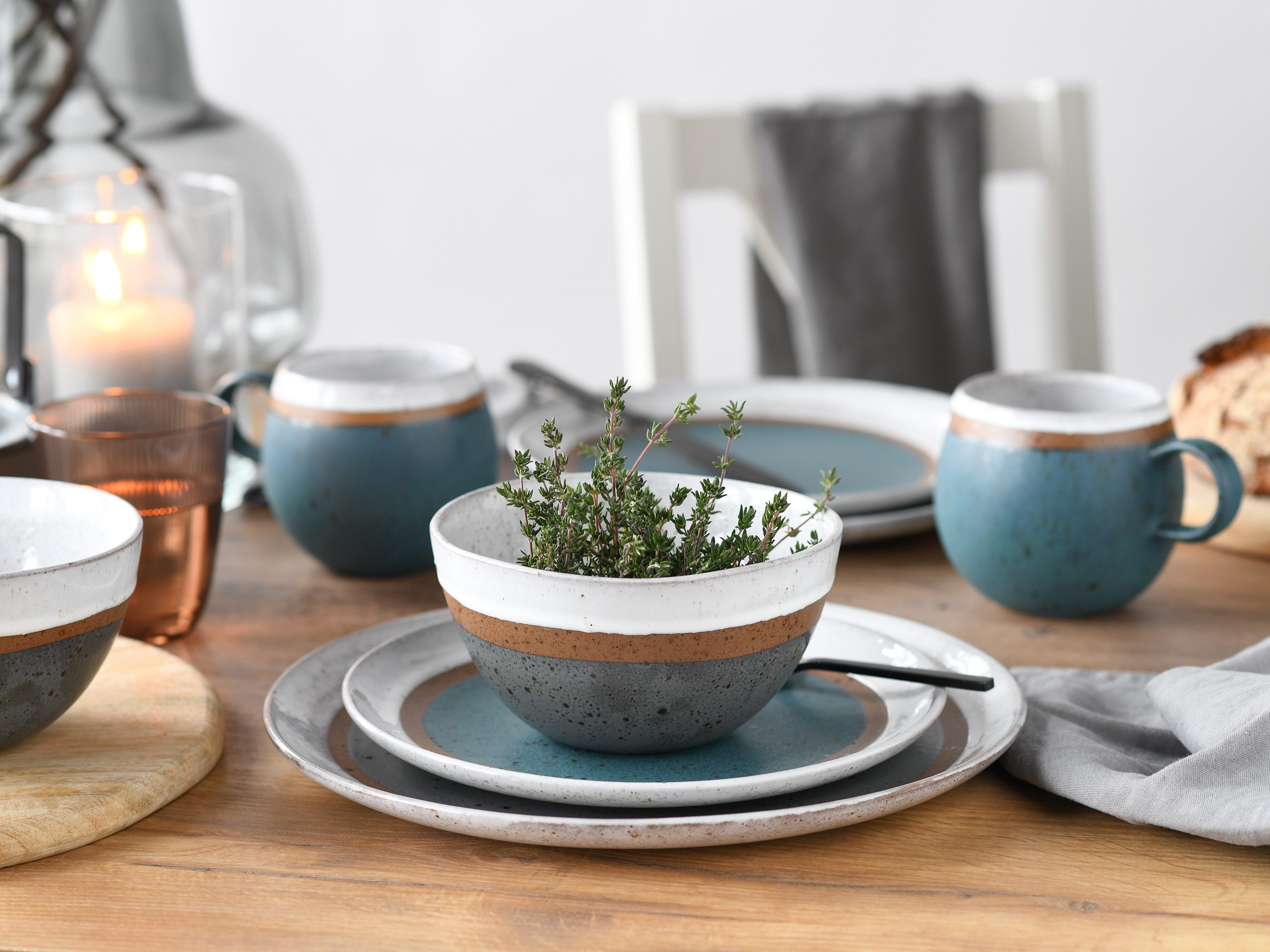 CreaTable Kombiservice Geschirr-Set Fjord (8-tlg), 2 Personen, Steinzeug, Service, skandinavisches Design, 8 Teile für 2 Personen