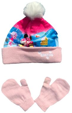 Disney Baby Bommelmütze Minnie Mouse Mütze Mädchen Set Wintermütze + Handschuhe Mädchen pink oder rosa Gr. 48 und 50 cm