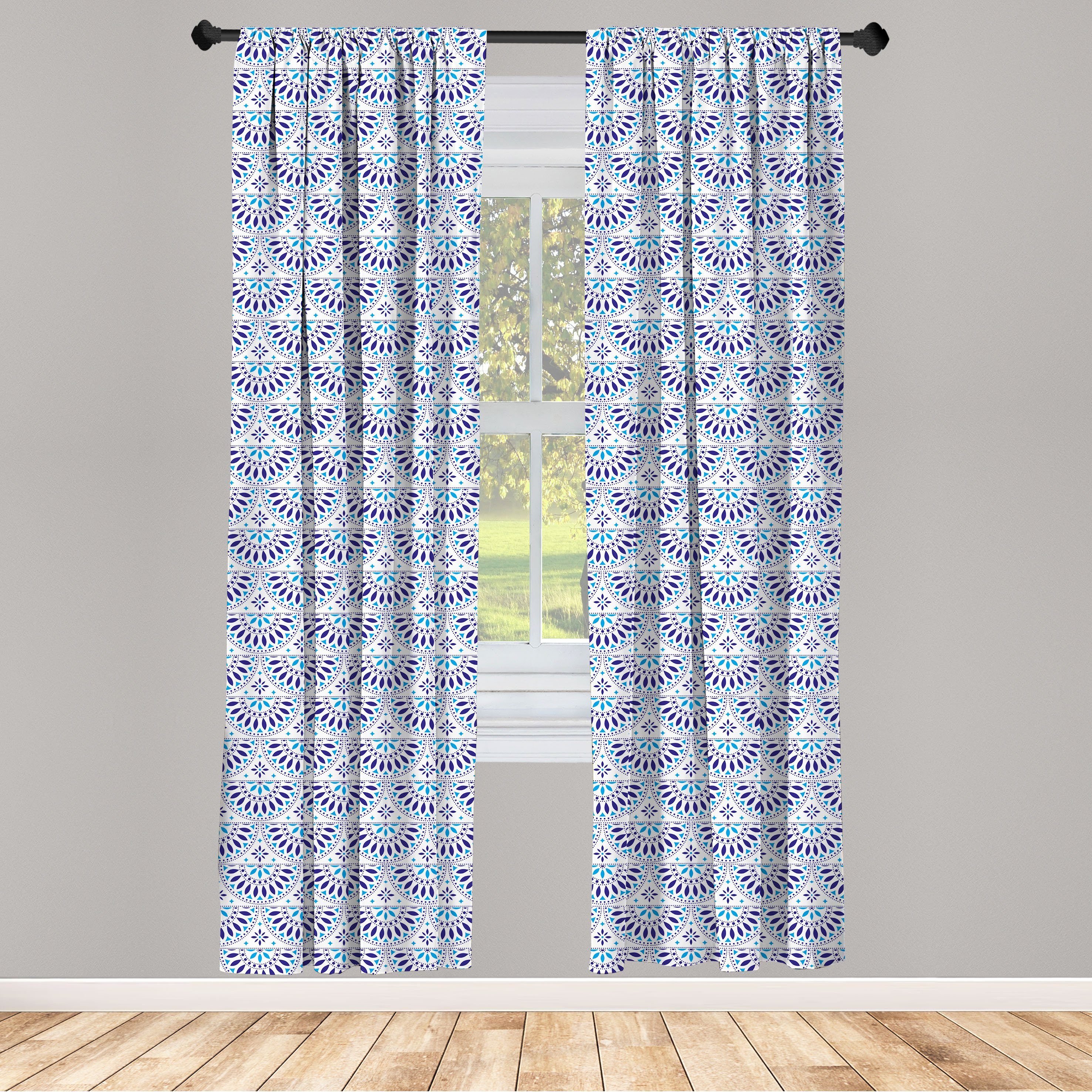 Gardine Vorhang für Wohnzimmer Schlafzimmer Dekor, Abakuhaus, Microfaser, Volk Traditionelle Blumenmotiv