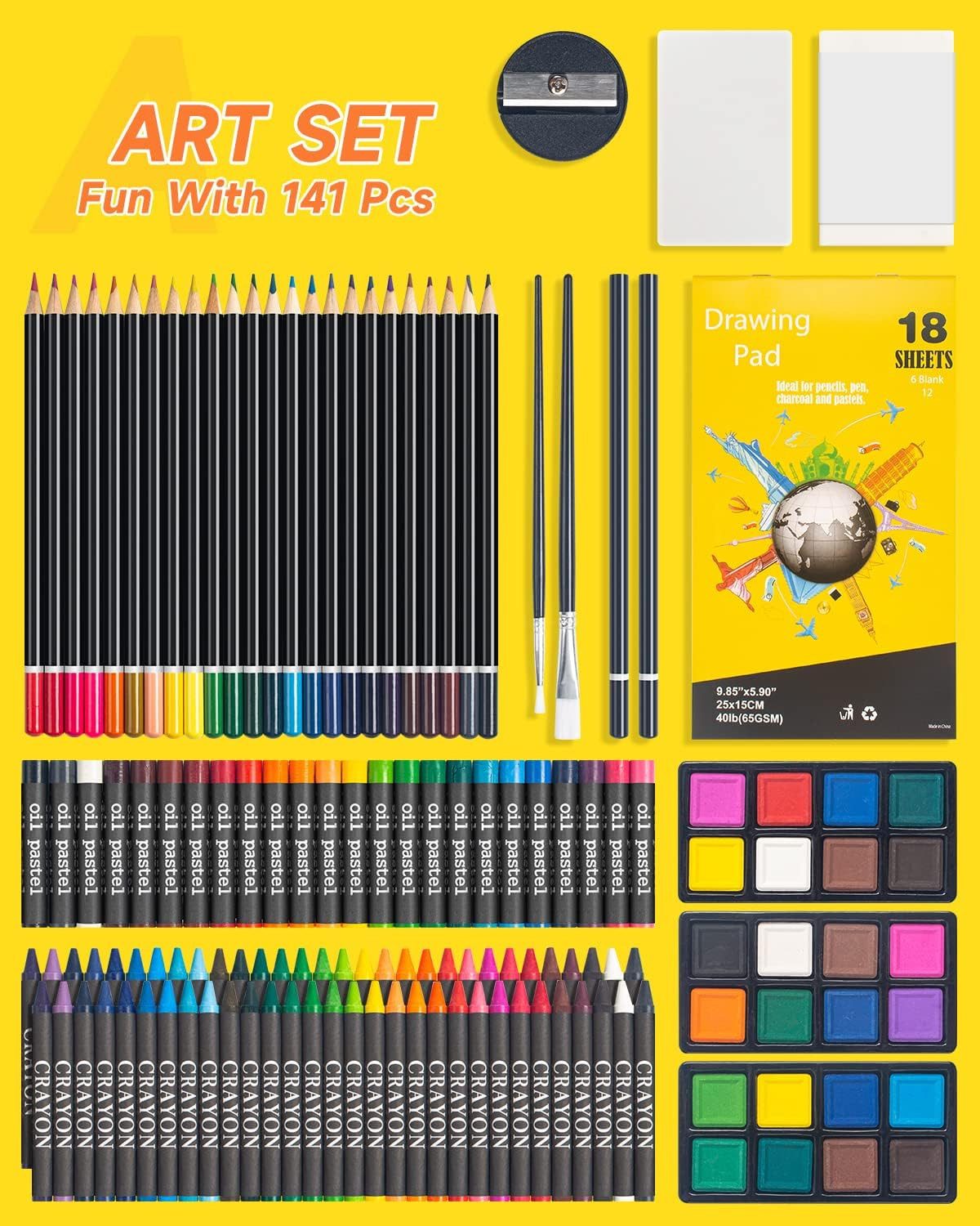WEEKSUN Malstift Malset Kinder 141 Teile Malkoffer Holz Zeichenset kreativ Set, (Malset Kinder Zeichenset Malkoffer Holz Buntstifte Farben Set, 141-tlg., 141 Teile Malset Kinder Malkoffer Holz mit Stiften Farben Zubehör), Holzkoffer mit 141 Teilen für Malen Zeichnen kreative Nutzung Set