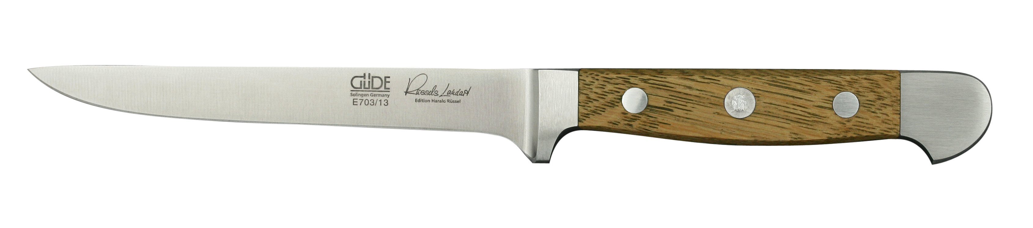 Güde Messer Solingen Schale Alpha Fasseiche, Messerstahl, Ausbeinmesser 13 cm flexibel - CVM-Messerstahl - Griffschalen