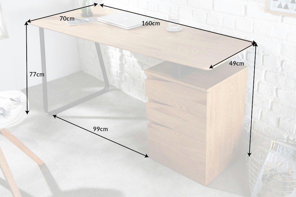 riess-ambiente Schreibtisch STUDIO 160cm natur / schwarz, Arbeitszimmer · Holzwerkstoff · Metall · mit Regal · Home Office – Bild 3 von 5
