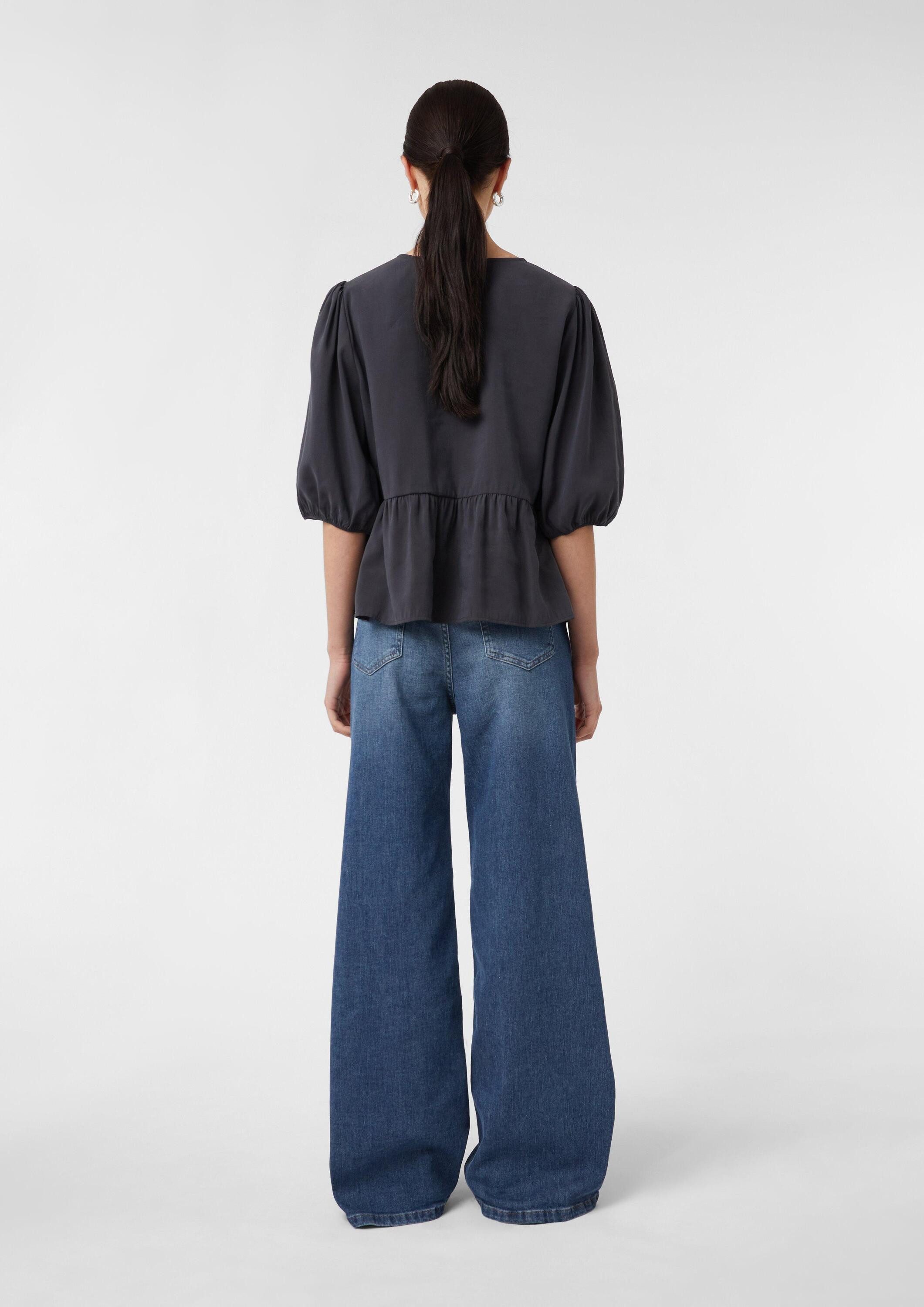 comma Kurzarmbluse Bluse Feminine Bluse mit Schleifendetails und Volant
