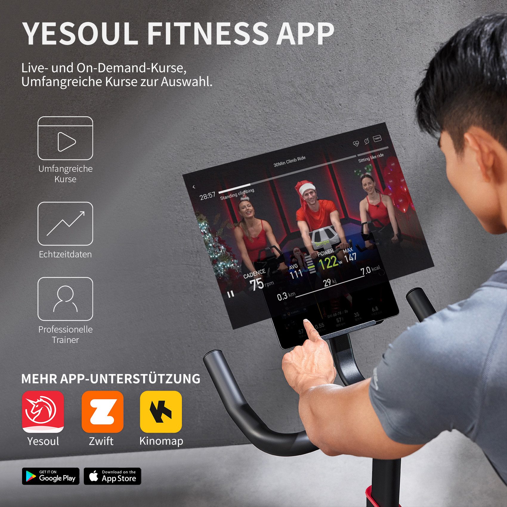 JASPORT Speedbike C3 Heimtrainer Fahhrad für Zuhause, 120KG Belastbar (Heimtrainer, mit Magnetischem Widerstand), App mit Video on Demand Trainingskursen, Kinomap & Zwift kompatibel