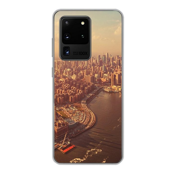 MuchoWow Handyhülle New York - Skyline - Gold Phone Case Handyhülle Samsung Galaxy S20 Ultra Silikon Schutzhülle