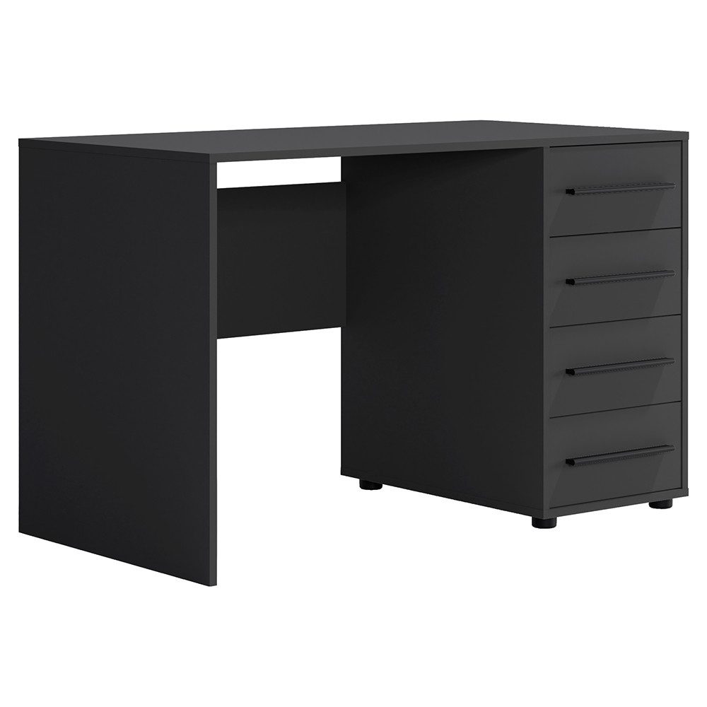Lomadox Schreibtisch MOLLERUSA-132, 120cm breit, schwarz matt mit schwarzen Griffen, 4 Schubladen