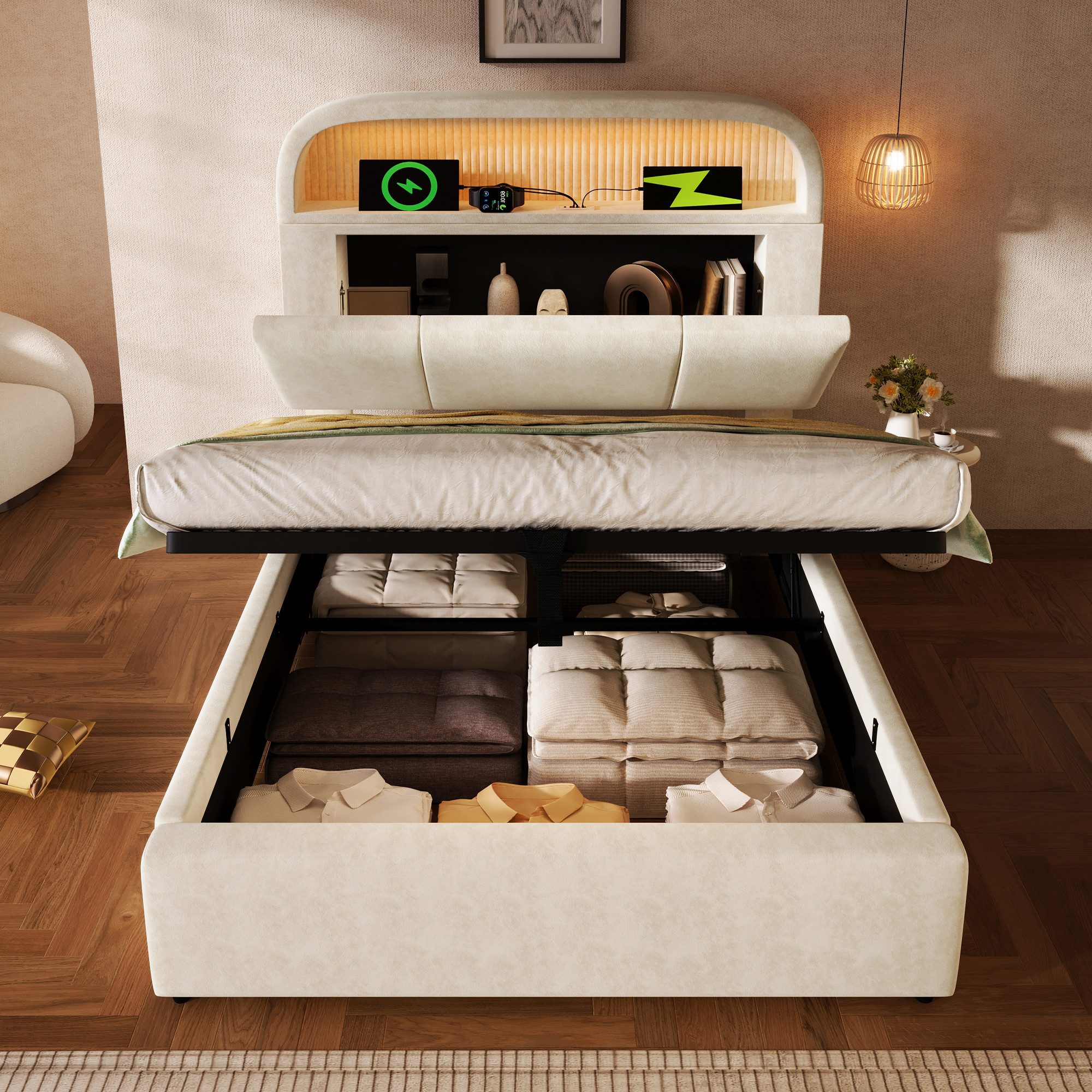 TavilaEcon Polsterbett Höhenverstellbares Bett mit LED-Beleuchtung, günstig online kaufen