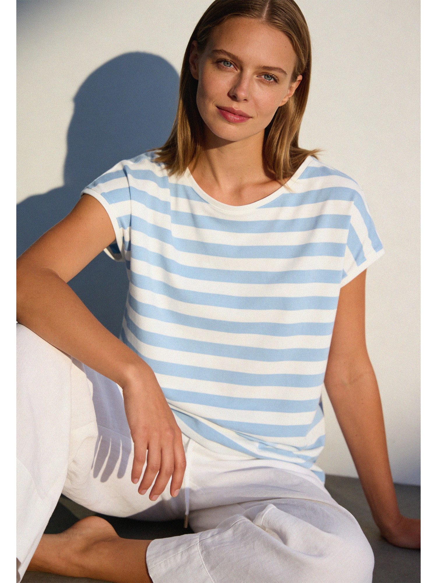 MORE&MORE Kurzarmshirt lockeres, softes Basic-Streifenshirt