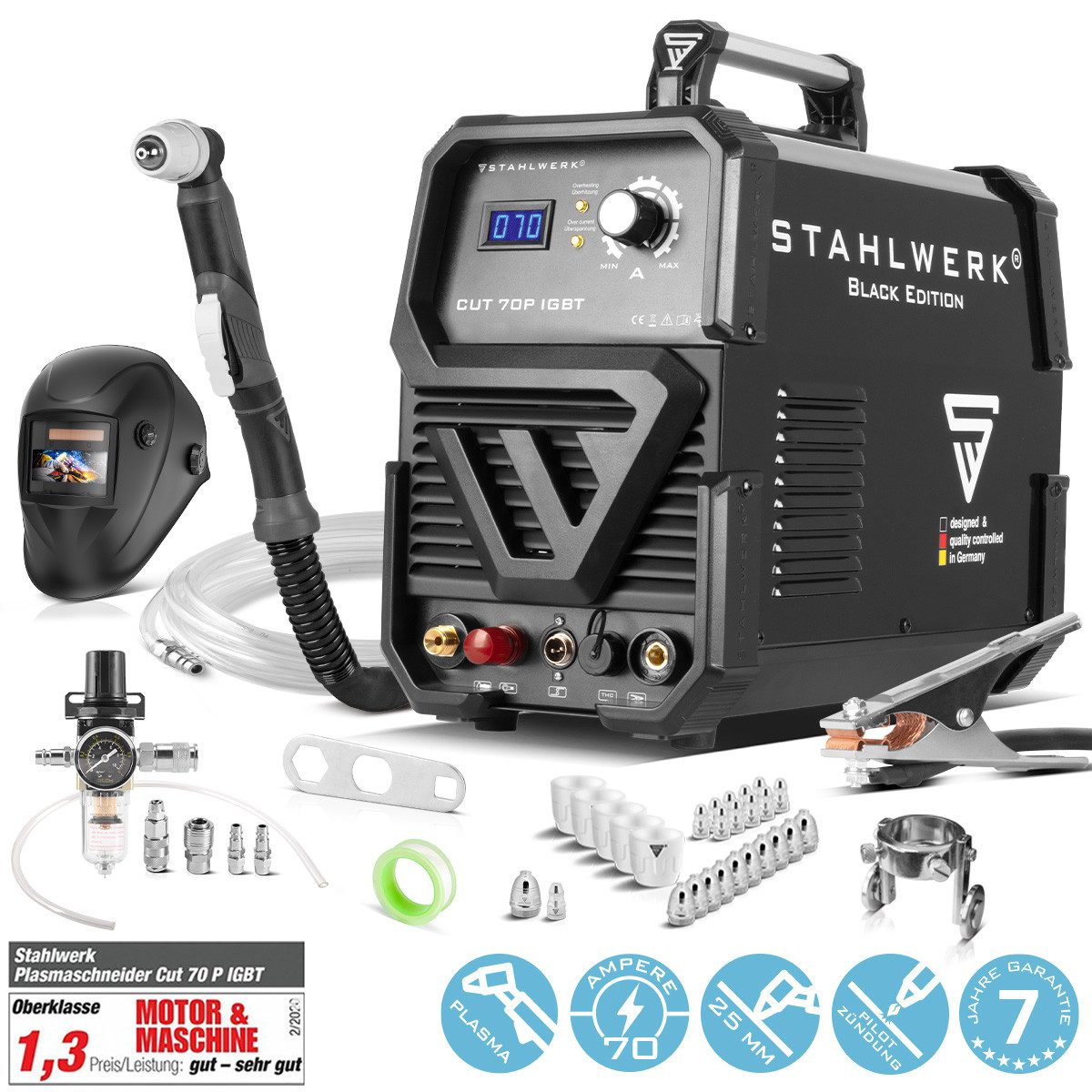 STAHLWERK Plasmaschneidegerät CUT 70 P IGBT Plasmaschneider mit 70 Ampere, 20 - 70 A, Packung, 1-tlg., Vollausstattung, bis 25 mm Schneidleistung