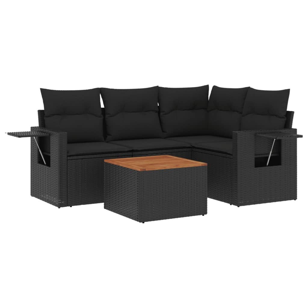 vidaXL Sofaelement 5-tlg. Garten-Sofagarnitur mit Kissen Schwarz Poly Rattan (1 St)