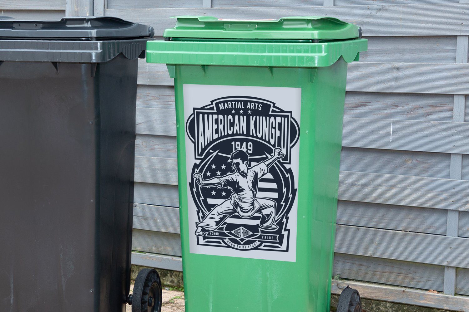 St), Zeichnung - (1 Mülleimer-aufkleber, Wandsticker - Container, Retro Abfalbehälter Mülltonne, - Sport Kungfu Sticker, MuchoWow