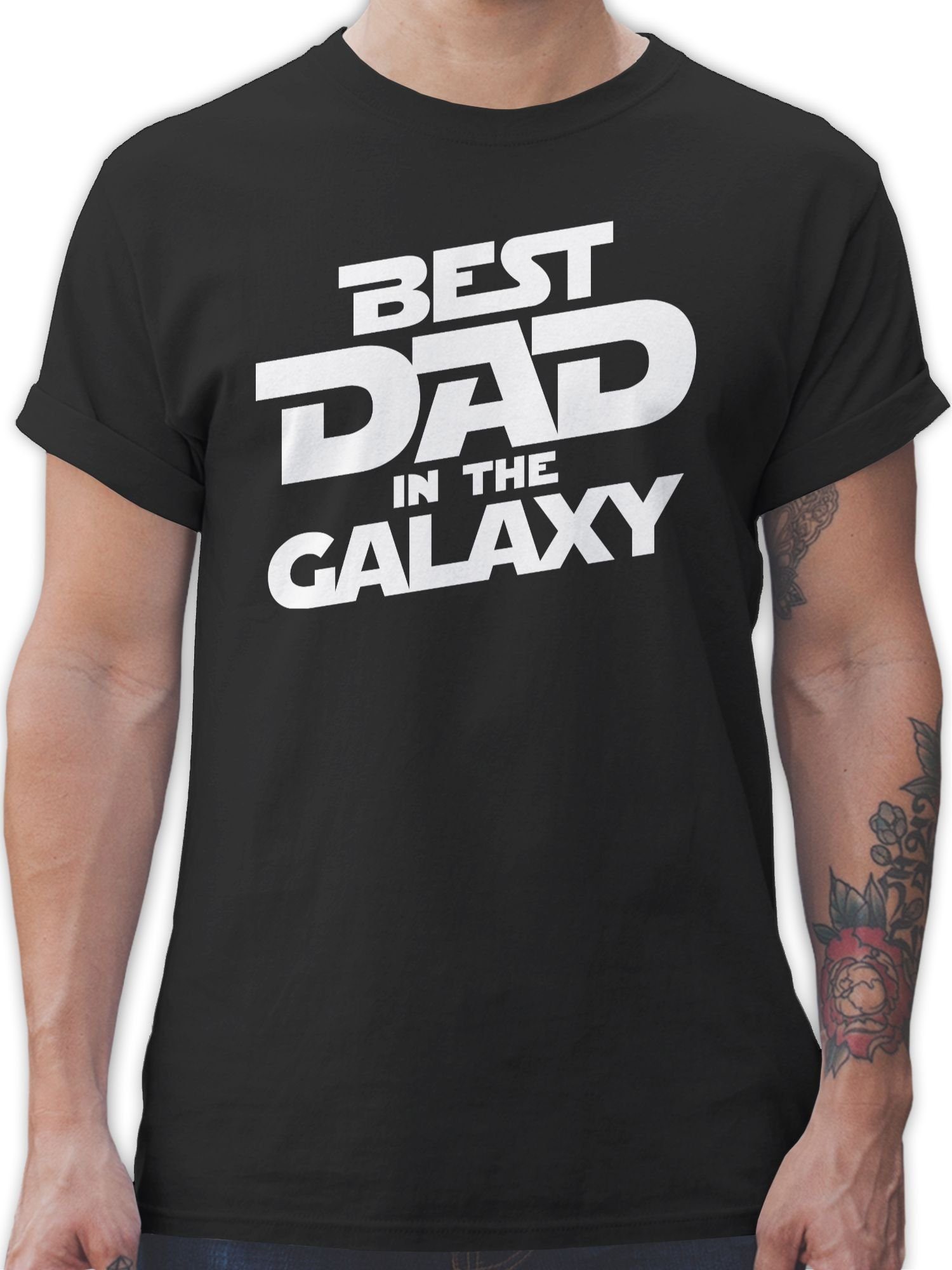 01 Best Schwarz the in Vatertag dad galaxy Papa Shirtracer Geschenk weiß für T-Shirt