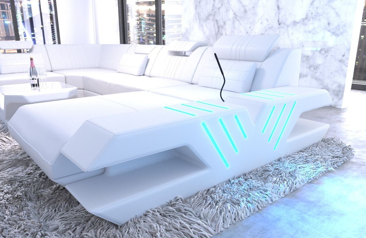 Sofa Dreams Wohnlandschaft Venedig XXL Leder, Couch, mit LED, wahlweise mit Bettfunktion als Schlafsofa, Designersofa